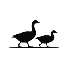 two goose on a white background, two ducks silhouette vector art illustration.