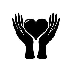 open hands with heart   care or support symbol 