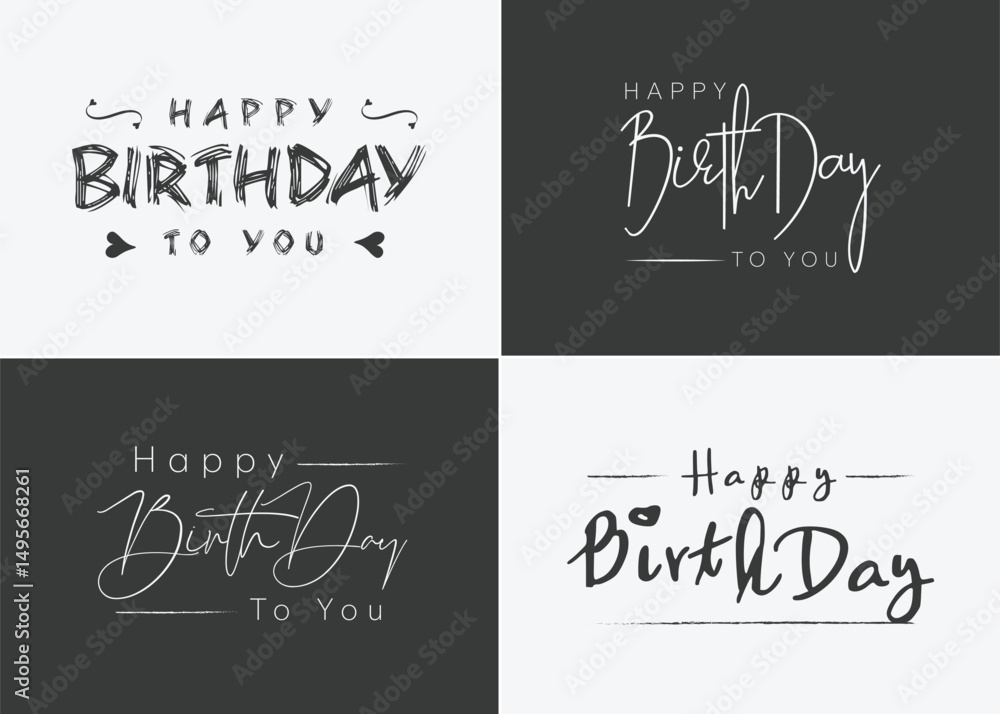 Fototapete happy birthday typography black color vector design with birthday party element isolated on white ba