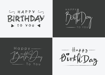 happy birthday typography black color vector design with birthday party element isolated on white background can be use for background, poster and template