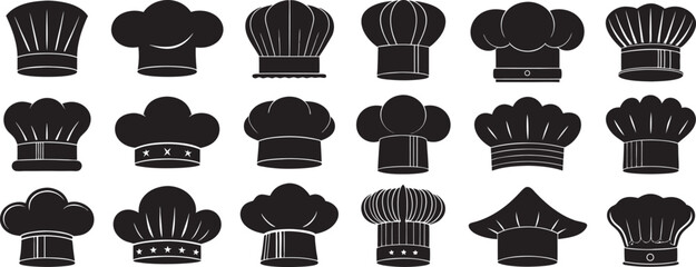 Chef Hat Silhouette Set - Cooking, Kitchen, Restaurant, Culinary, Vector Icons