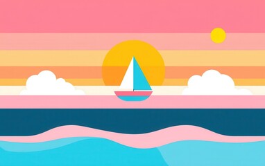 colorful sunset beach with sailboat