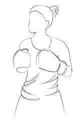 One continuous single drawing line art flat doodle strength, sport, athlete, woman, gym, challenge, determination, boxer - athlete. Isolated image hand draw contour on a white background, hand drawn, 