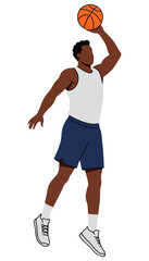 Dynamic Basketball Player Jumping with Ball in Flat Vector Style Illustration
