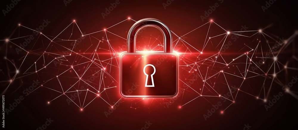 Aufkleber red glowing padlock on digital network background, representing cybersecurity and data protection.