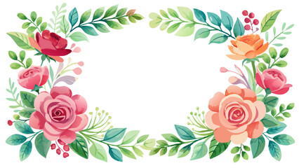 Watercolor Floral Frame with Roses and Greenery for Wedding Invitations