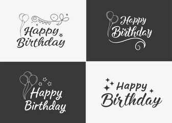 happy birthday typography black color vector design with birthday party element isolated on white background can be use for background, poster and template