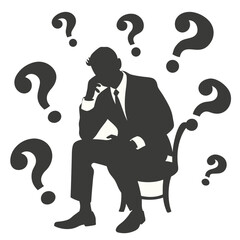 Businessman sitting contemplating many questions