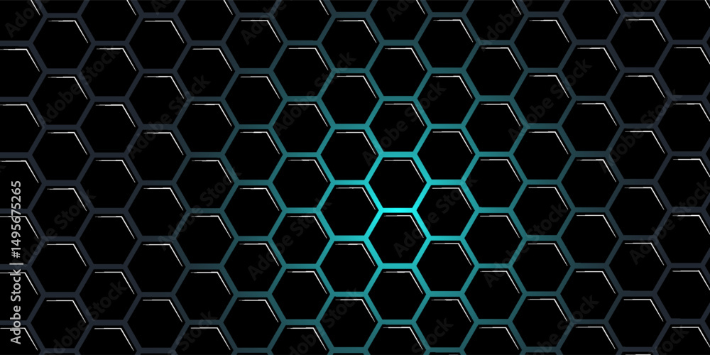 Poster dark gray and blue technology hexagonal vector background. abstract blue bright energy flashes under