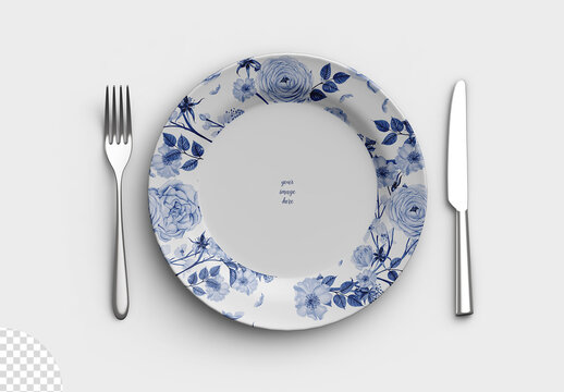 Tableware Plate Mockup With Fork And Knife Cutlery Flatlay