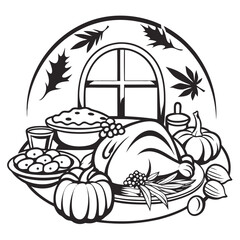 Thanksgiving Feast Dinner Coloring Page