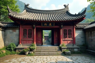 Ancient Chinese architecture, intricate details, weathered stone,  detail,  building,  historic