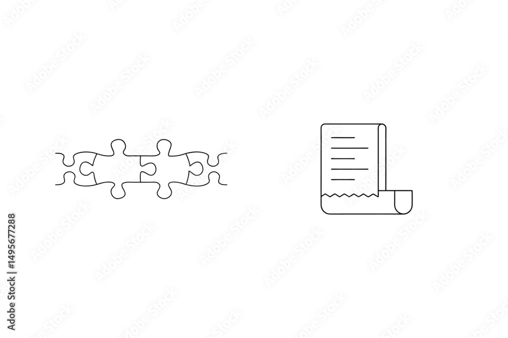 Aufkleber simple outline illustration of puzzle pieces and a document scroll on a white background