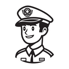A smiling pilot in a classic illustration style.