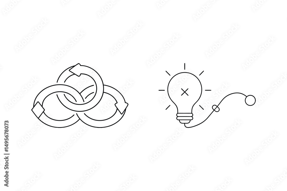 Poster conceptual illustration of innovation and interconnected systems with lightbulb and arrows