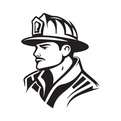 A firefighter's profile, illustrated in a black and white style.