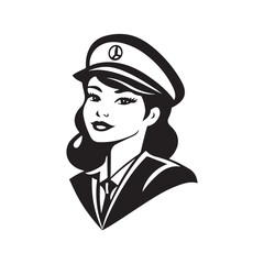 A stylish female captain in a vintage illustration, exuding confidence and charm.