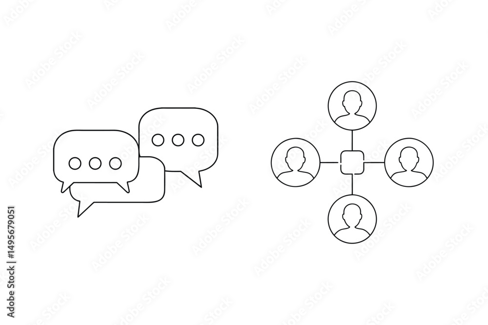 Poster simple communication and networking icons in minimalist black and white design