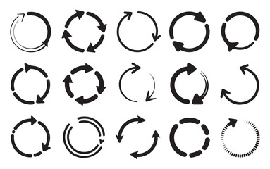 Circular Arrows Icons Set, Representing Reload and Repeat Actions