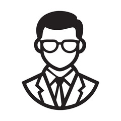 A man wearing glasses and a suit, illustrated in a simple black and white style.