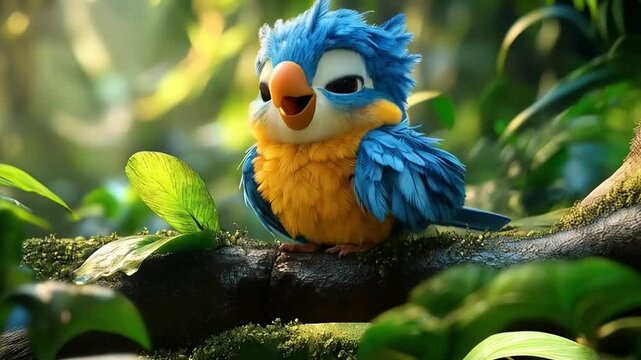 Funny blue and yellow cartoon parrot
