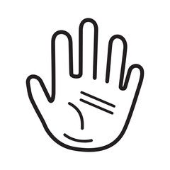 A hand with palm lines illustrated in a minimalist black line art style.