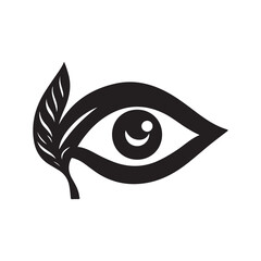 A stylized black illustration of an eye with a leaf, symbolizing natural vision.