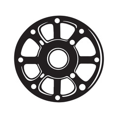 Fototapeta premium A black and white illustration of a circular mechanical part with spokes.