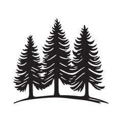 Fototapeta premium A simple black illustration of three pine trees on a hill.