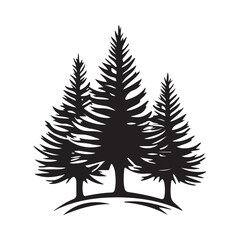 Naklejka premium A black illustration of three stylized pine trees on a small hill.