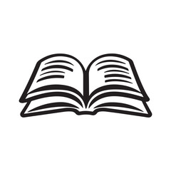A simple black line art illustration of an open book.
