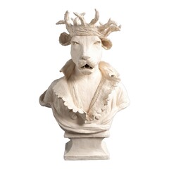 Whimsical Animal Bust Sculpture: Deer Antlers, Lion Head