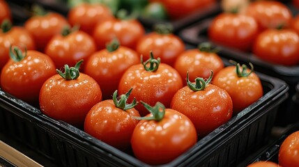 Fresh, plump tomatoes in a plastic container