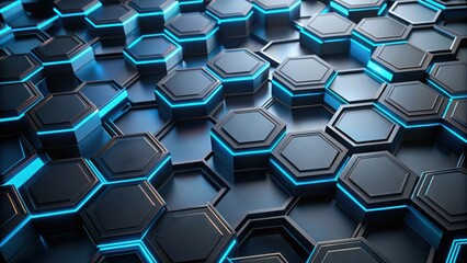 Abstract Hexagonal Grid with Glowing Blue Accents A Futuristic Technological Background