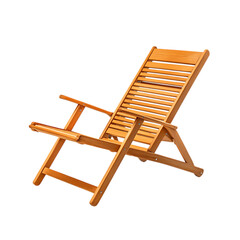 Minimalist Reclining Wooden Beach Chair Isolated on Transparent Background