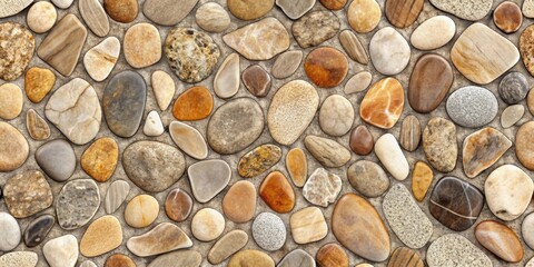 A Seamless Texture of Smooth, Multi-Colored Pebbles Set in a Neutral-Toned Mortar