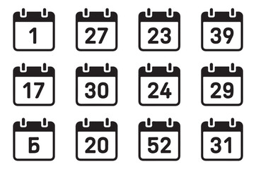 Set of Calendar Icon Designs, Featuring Simple and Clean Calendar Symbols in Black. Ideal for Time Management, Scheduling, and Event Planning in Digital and Print Media.