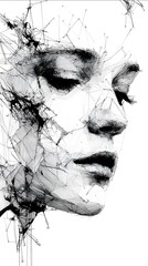 Shattered Beauty: A poignant portrait of a woman with her face artfully fragmented, capturing the delicate balance of vulnerability and resilience.
