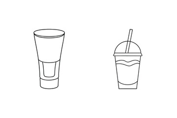Vector illustration of cocktail glass and smoothie cup with straw in minimalist outline style