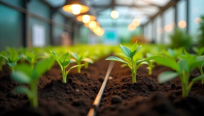 tomato seedling in a greenhouse