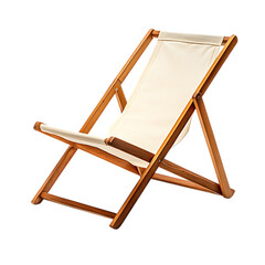 Elegant Minimalist Wooden Beach Chair with a Refined White Canvas Isolated on Transparent Background