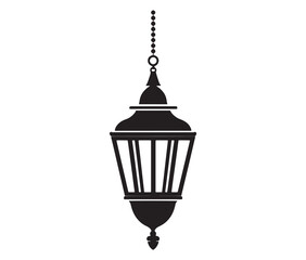 Old-fashioned oil lamp icon silhouette. Vintage hanging lantern silhouette vector.