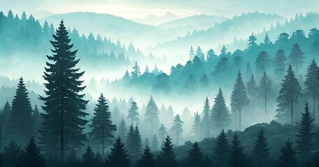 Fototapeta premium Misty forest abstract layers