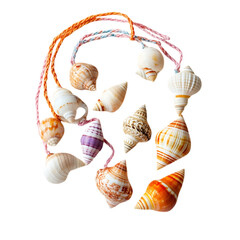 Playful Shell Necklace with a String of Naturally Unique Shells Isolated on Transparent Background