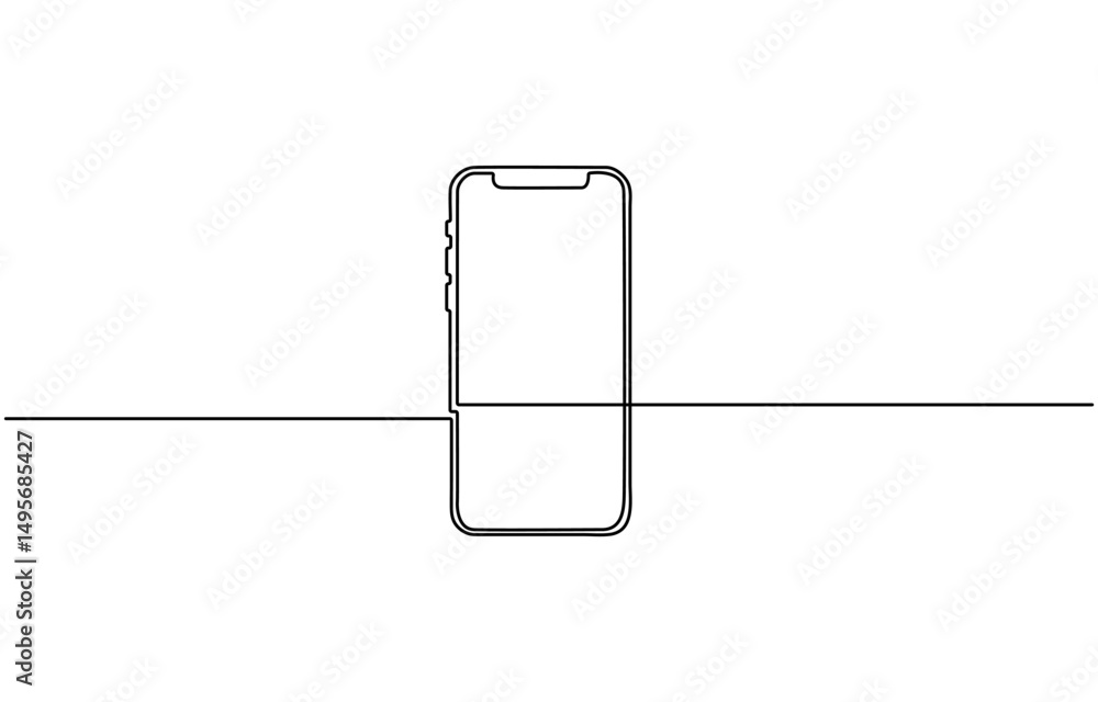 Poster smartphone symbol in continuous line drawing style. line art of phone icon, continuous line drawing 
