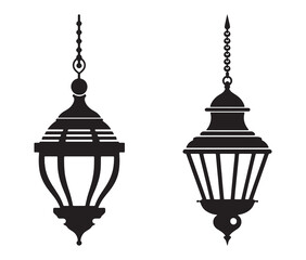 Old-fashioned oil lamp icon silhouette. Vintage hanging lantern silhouette vector.