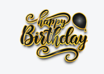 happy birthday typography black color vector design with birthday party element isolated on white background can be use for background, poster and template