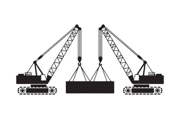 Set of Construction Crane Icons with Load, Representing Heavy Lifting, Construction, and Industrial Machinery. Ideal for Engineering, Construction, and Equipment-Related Projects.