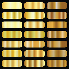 Metallic golden gradient collection. Vector gold foil texture. Gold metal background set. Royalty free gradient  colour.