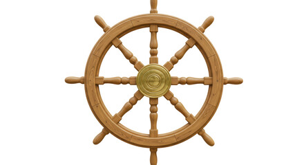 Isolated Wooden Ship Wheel with Brass Center